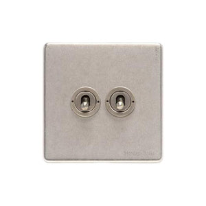 Vintage Range Rustic Nickel Switches & Sockets, XRN - 2 Gang Toggle Switch by Heritage Brass By M-Marcus