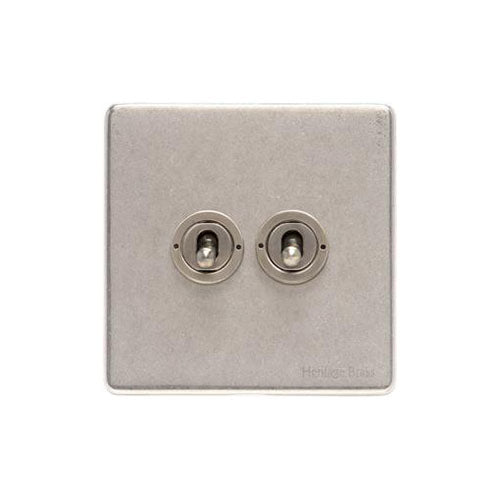 Vintage Range Rustic Nickel Switches & Sockets, XRN - 2 Gang Toggle Switch by Heritage Brass By M-Marcus