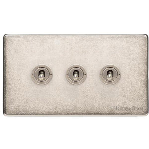 Vintage Range Rustic Nickel Switches & Sockets, XRN - 3 Gang Toggle Switch by Heritage Brass By M-Marcus