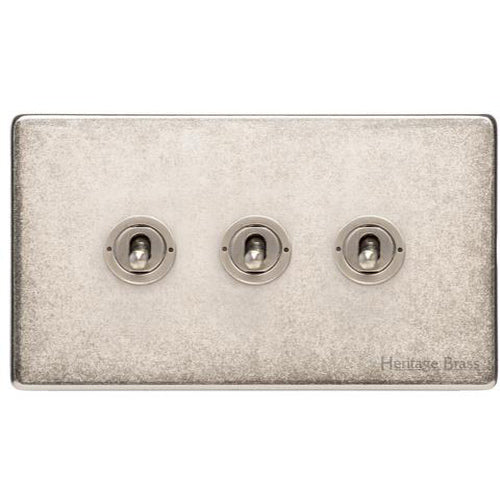 Vintage Range Rustic Nickel Switches & Sockets, XRN - 3 Gang Toggle Switch by Heritage Brass By M-Marcus