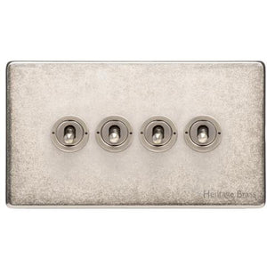 Vintage Range Rustic Nickel Switches & Sockets, XRN - 4 Gang Toggle Switch by Heritage Brass By M-Marcus