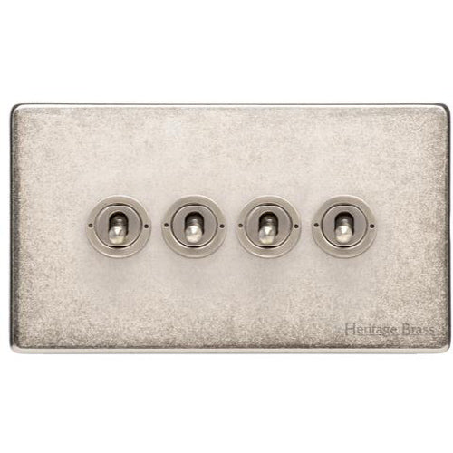 Vintage Range Rustic Nickel Switches & Sockets, XRN - 4 Gang Toggle Switch by Heritage Brass By M-Marcus