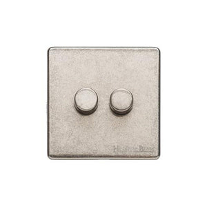Vintage Range Rustic Nickel Switches & Sockets, XRN - 2 Gang Dimmer 400 watts (Compatible with halogen/ incandescent bulbs) by Heritage Brass By M-Marcus