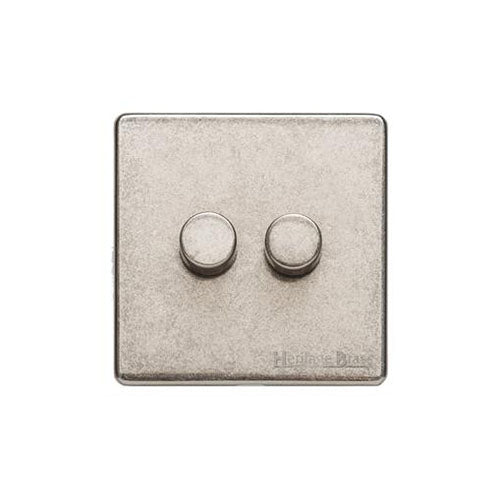 Vintage Range Rustic Nickel Switches & Sockets, XRN - 2 Gang Dimmer 400 watts (Compatible with halogen/ incandescent bulbs) by Heritage Brass By M-Marcus