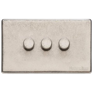 Vintage Range Rustic Nickel Switches & Sockets, XRN - 3G Multi Location Secondary Dimmer by Heritage Brass By M-Marcus