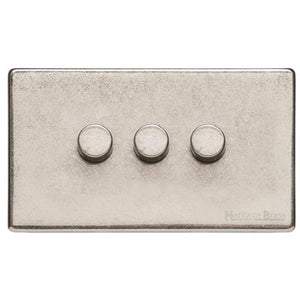 Vintage Range Rustic Nickel Switches & Sockets, XRN - 3G Multi Location Primary Dimmer by Heritage Brass By M-Marcus