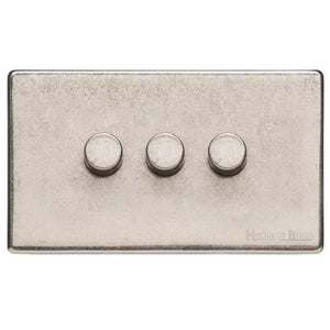 Vintage Range Rustic Nickel Switches & Sockets, XRN - 3 Gang Dimmer 400 watts (Compatible with halogen/ incandescent bulbs) by Heritage Brass By M-Marcus