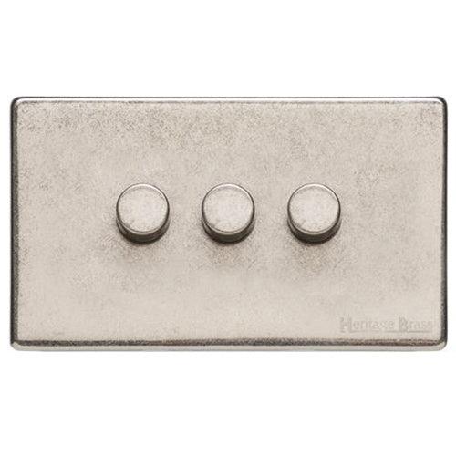 Vintage Range Rustic Nickel Switches & Sockets, XRN - 3 Gang Dimmer 400 watts (Compatible with halogen/ incandescent bulbs) by Heritage Brass By M-Marcus