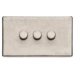 Vintage Range Rustic Nickel Switches & Sockets, XRN - 3 Gang TED Dimmer (Compatible with LED Lamps) by Heritage Brass By M-Marcus