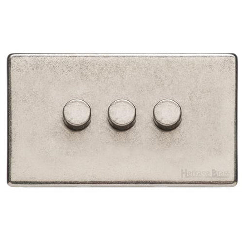 Vintage Range Rustic Nickel Switches & Sockets, XRN - 3 Gang TED Dimmer (Compatible with LED Lamps) by Heritage Brass By M-Marcus