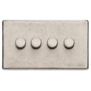 Vintage Range Rustic Nickel Switches & Sockets, XRN - 4 Gang Dimmer 400 watts(Compatible with halogen/ incandescent bulbs) by Heritage Brass By M-Marcus