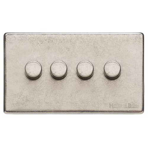 Vintage Range Rustic Nickel Switches & Sockets, XRN - 4 Gang Dimmer 400 watts(Compatible with halogen/ incandescent bulbs) by Heritage Brass By M-Marcus