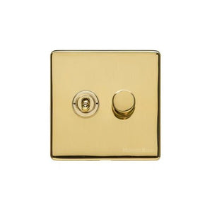 Vintage Range Unlacquered Polished Brass Switches & Sockets, XUL - 2G Mixed Toggle Dimmer Switch 1xToggle 1xTED by Heritage Brass By M-Marcus