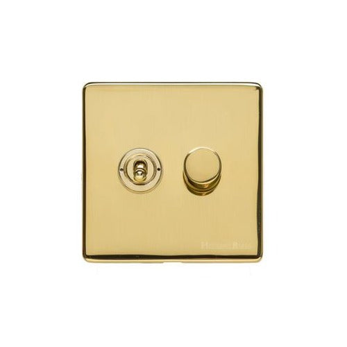 Vintage Range Unlacquered Polished Brass Switches & Sockets, XUL - 2G Mixed Toggle Dimmer Switch 1xToggle 1xTED by Heritage Brass By M-Marcus