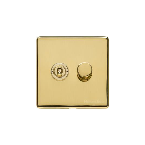 Vintage Range Unlacquered Polished Brass Switches & Sockets, XUL - 2G Mixed Toggle Dimmer Switch 1xToggle 1xTED by Heritage Brass By M-Marcus