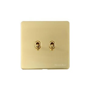 Vintage Range Unlacquered Polished Brass Switches & Sockets, XUL - 2 Gang Stockholm Toggle by Heritage Brass By M-Marcus