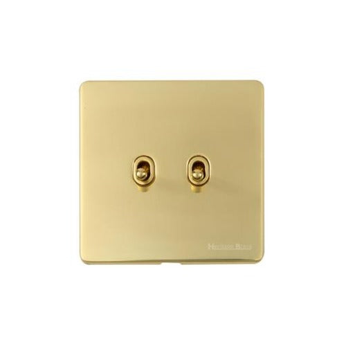 Vintage Range Unlacquered Polished Brass Switches & Sockets, XUL - 2 Gang Stockholm Toggle by Heritage Brass By M-Marcus