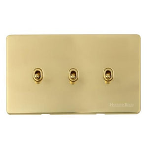 Vintage Range Unlacquered Polished Brass Switches & Sockets, XUL - 3 Gang Stockholm Toggle by Heritage Brass By M-Marcus