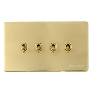 Vintage Range Unlacquered Polished Brass Switches & Sockets, XUL - 4 Gang Stockholm Toggle by Heritage Brass By M-Marcus