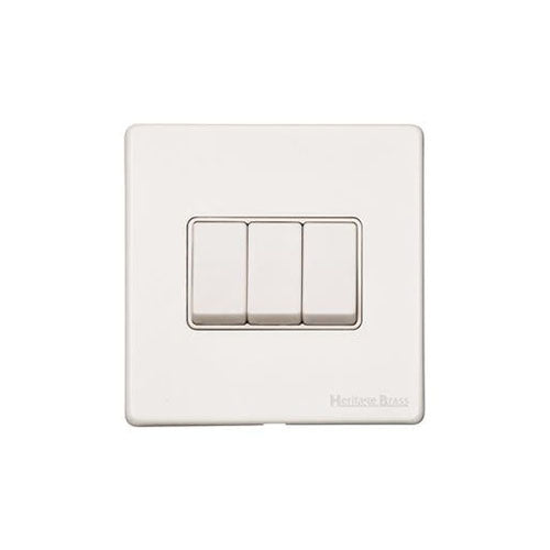 Vintage Range-Matt White-3 Gang Rocker Switch (10 Amp)