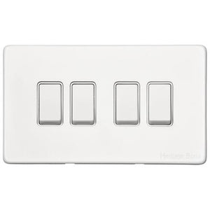 Vintage Range Matt White Switches & Sockets, XWH - 4 Gang Rocker Switch by Heritage Brass By M-Marcus