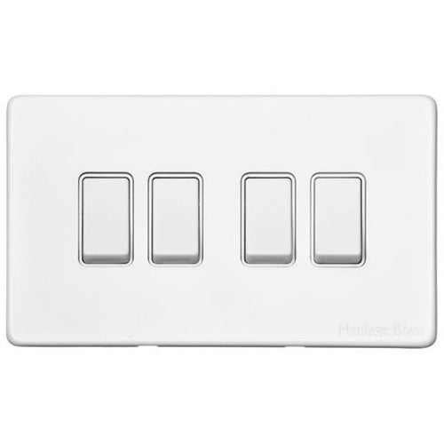 Vintage Range Matt White Switches & Sockets, XWH - 4 Gang Rocker Switch by Heritage Brass By M-Marcus