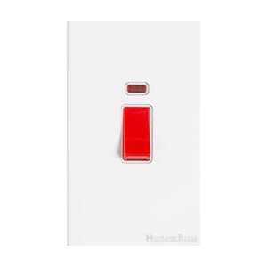 Vintage Range Matt White Switches & Sockets, XWH - 45A DP Cooker Switch with Neon (tall plate) by Heritage Brass By M-Marcus