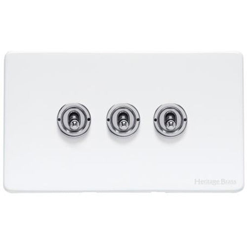 Vintage Range Matt White Switches & Sockets, XWH - 3 Gang Toggle Switch by Heritage Brass By M-Marcus
