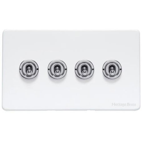 Vintage Range Matt White Switches & Sockets, XWH - 4 Gang Toggle Switch by Heritage Brass By M-Marcus