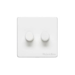Windsor Range Matt White Switches & Sockets, WNW - 2 Gang Dimmer 400 watts (Compatible with halogen/ incandescent bulbs) by Heritage Brass By M-Marcus