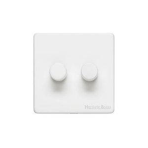 Vintage Range Matt White Switches & Sockets, XWH - 2 Gang TED Dimmer (Compatible with LED Lamps) by Heritage Brass By M-Marcus