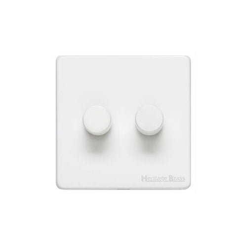 Vintage Range Matt White Switches & Sockets, XWH - 2 Gang TED Dimmer (Compatible with LED Lamps) by Heritage Brass By M-Marcus
