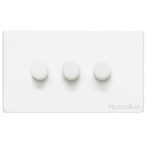 Vintage Range Matt White Switches & Sockets, XWH - 3 Gang Dimmer 250 watts (Compatible with halogen/ incandescent bulbs) by Heritage Brass By M-Marcus