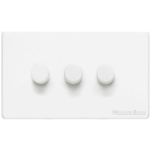 Vintage Range Matt White Switches & Sockets, XWH - 3 Gang Dimmer 400 watts (Compatible with halogen/ incandescent bulbs) by Heritage Brass By M-Marcus
