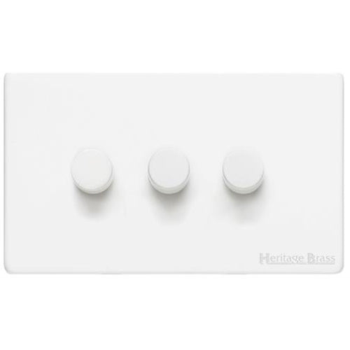 Vintage Range Matt White Switches & Sockets, XWH - 3 Gang Dimmer 400 watts (Compatible with halogen/ incandescent bulbs) by Heritage Brass By M-Marcus