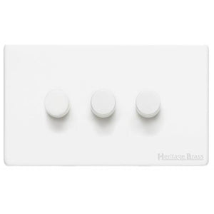 Vintage Range Matt White Switches & Sockets, XWH - 3 Gang TED Dimmer (Compatible with LED Lamps) by Heritage Brass By M-Marcus
