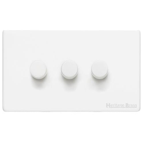 Vintage Range Matt White Switches & Sockets, XWH - 3 Gang TED Dimmer (Compatible with LED Lamps) by Heritage Brass By M-Marcus