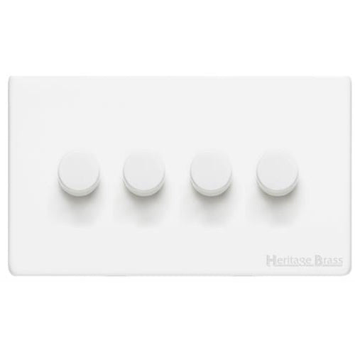 Vintage Range Matt White Switches & Sockets, XWH - 4 Gang Dimmer 250 watts (Compatible with halogen/ incandescent bulbs) by Heritage Brass By M-Marcus