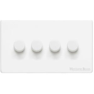 Vintage Range Matt White Switches & Sockets, XWH - 4 Gang Dimmer 400 watts(Compatible with halogen/ incandescent bulbs) by Heritage Brass By M-Marcus