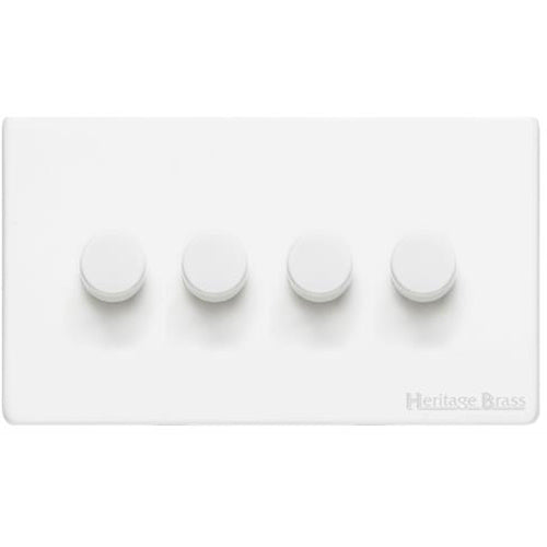 Vintage Range Matt White Switches & Sockets, XWH - 4 Gang Dimmer 400 watts(Compatible with halogen/ incandescent bulbs) by Heritage Brass By M-Marcus