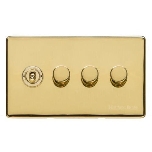 Studio Range Polished Brass Switches & Sockets, Y01 - 4G Mixed Toggle Dimmer Switch 1xToggle 3xTED by Heritage Brass By M-Marcus