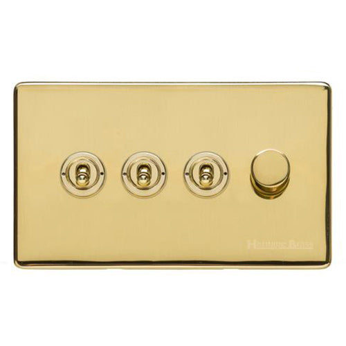 Studio Range Polished Brass Switches & Sockets, Y01 - 4G Mixed Toggle Dimmer Switch 3xToggle 1xTED by Heritage Brass By M-Marcus