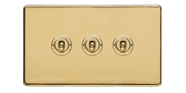 Heritage Brass Electrical, Studio Range - Polished Brass - 3 Gang Dolly Switch, 3 Gang Dolly Switch, 20 Amp 2 Way Dolly Switches, 3 Gang Dolly Switch