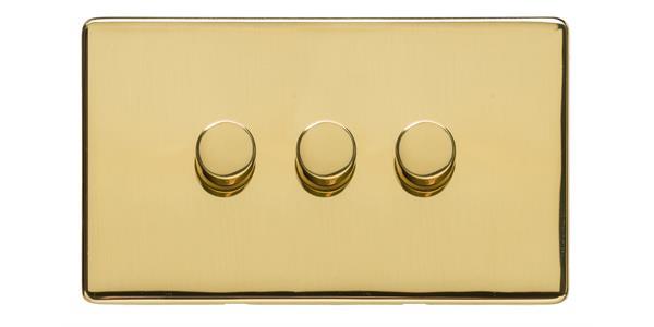 Heritage Brass Electrical, Studio Range - Polished Brass - 3 Gang Dimmer (250 watts), 3 Gang Dimmer (250 watts), 2 Way Push On/Off Dimmer Switches, 3 Gang Dimmer (250 watts)