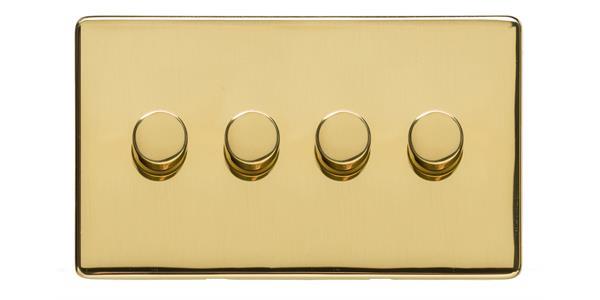 Heritage Brass Electrical, Studio Range - Polished Brass - 4 Gang Dimmer (250 watts), 4 Gang Dimmer (250 watts), 2 Way Push On/Off Dimmer Switches, 4 Gang Dimmer (250 watts)