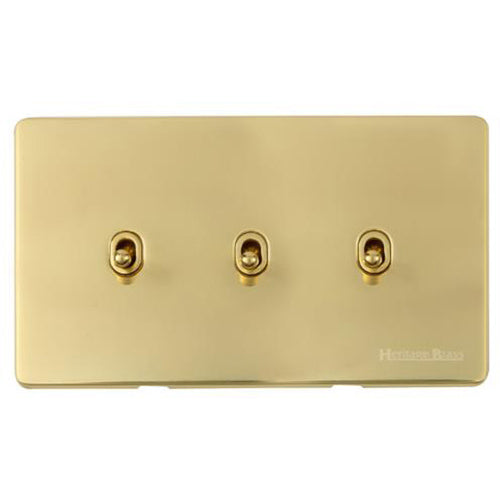 Studio Range Polished Brass Switches & Sockets, Y01 - 3 Gang Stockholm Toggle by Heritage Brass By M-Marcus