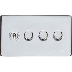 Studio Range Polished Chrome Switches & Sockets, Y02 - 4G Mixed Toggle Dimmer Switch 1xToggle 3xTED by Heritage Brass By M-Marcus