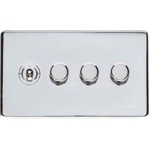 Studio Range Polished Chrome Switches & Sockets, Y02 - 4G Mixed Toggle Dimmer Switch 1xToggle 3xTED by Heritage Brass By M-Marcus