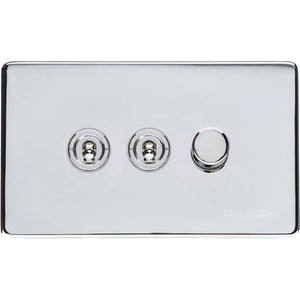 Studio Range Polished Chrome Switches & Sockets, Y02 - 3G Mixed Toggle Dimmer Switch 2xToggle 1xTED by Heritage Brass By M-Marcus