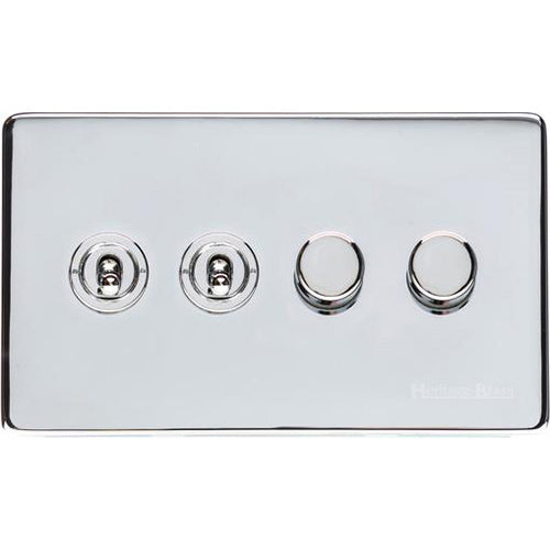 Studio Range Polished Chrome Switches & Sockets, Y02 - 4G Mixed Toggle Dimmer Switch 2xToggle 2xTED by Heritage Brass By M-Marcus